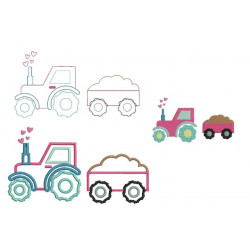 Stickdatei - Traktor Herzen mit Anhänger inkl. Puschendatei